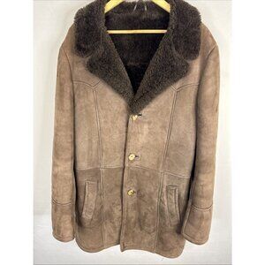 Vintage Shearling Coat Mens 42 Tall Brown Sheepskin Ranch Western Jacket